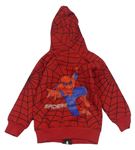 Červená vzorovaná propínací mikina s pavoukem a kapucí- Spiderman