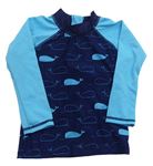 Tmavomodro-tyrkysové UV triko s velrybami Topomini