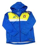 Cobaltově modro-bílo-žlutá šusťáková sportovní jarní bunda s erbem a kapucí macca sports
