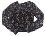 Černé crop šifonové květované triko s všitým topem New Look