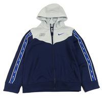 Tmavomodro-bílá sportovní propínací mikina s logem a kapucí Nike