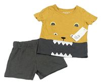 2 set - Okrovo-šedé tričko + šedé žebrované kraťasy F&F
