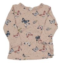 Světlerůžové triko s motýlky H&M