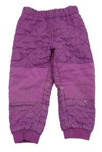 Purpurové prošívané zateplené šusťákové kalhoty 