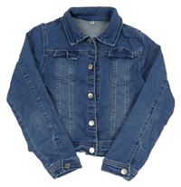 Modrá crop riflová bunda s kapsami 