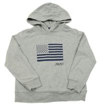 Šedá melírovaná mikina s vlajkou a kapucí Ralph Lauren