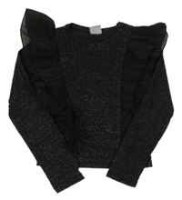 Černé třpytivé triko s volánky Zara