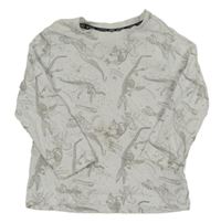 Bílo-šedé vzorované triko s dinosaury 