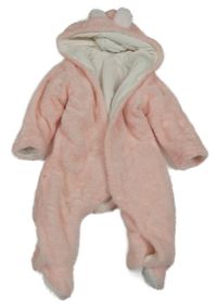 Světlerůžová chlupatá podšitá kombinéza s kapucí 