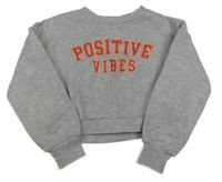 Šedá melírovaná crop mikina s nápisem 