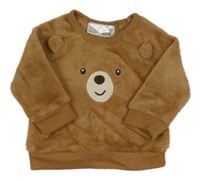 Hnědá chlupatá mikina s medvědem Ergee