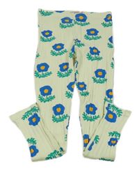 Světlezelené žebrované květované legíny 