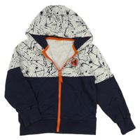 Tmavomodro-bílá vzorovaná propínací mikina s kapucí kids