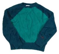 Petrolejovo-zelený chlupatý svetr 