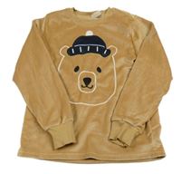 Hnědé sametové pyžamové triko s medvědem Lupilu