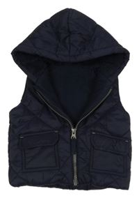 Tmavomodrá šusťáková zateplená vesta s kapucí George
