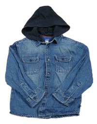 Modrá riflová bunda s tmavomodrou teplákovou kapucí okaidi