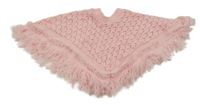 Světlerůžové pletené perforované pončo s třásněmi 