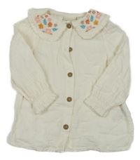 Smetanová mušelínová halenka s výšivkou květů Jojo Maman Bébé