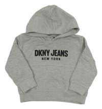Šedá melírovaná mikina s logem a kapucí DKNY