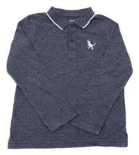 Tmavomodré melírované polo triko s výšivkou dina C&A