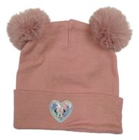 Růžová pletená čepice s Minnie a bambulemi 