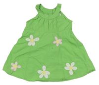 Zelené plátěné šaty s květy