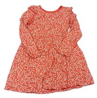 Červené květované bavlněné šaty s volánky zn. Mothercare