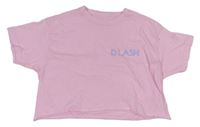 Růžové crop tričko s nápisem