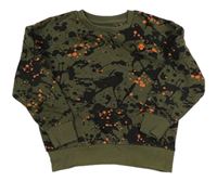Khaki-černo-oranžová mikina s fleky Next