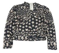 Černo-růžové crop síťované triko s hvězdami River Island