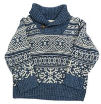 Tmavomodro-bílý vzorovaný svetr s límcem H&M