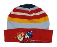 Červeno-modrožlutá čepice s pruhy a Mickeym 