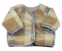 Béžovo-smetanovo-modrá kostkovaná huňatá podšitá bundička Dunnes Stores