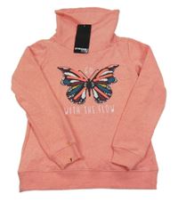 Nové - Korálová mikina s motýlkem a komínovým límcem Page one young