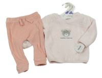 Nové - 2set - Růžová plyšová mikina s medvídkem + žebrované tepláky Nutmeg