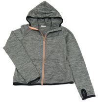 Šedá melírovaná propínací sportovní crop mikina s kapucí H&M