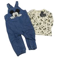 Nové - Béžovo-khaki triko s Mickeym + Modré laclové rifle s Mickeym Primark