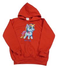 Červená mikina s jednorožcem a kapucí