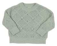 Mintový žinylkový svetr s 3D bambulemi Vertbaudet