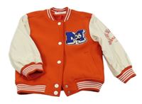 Červeno-smetanová flaušovo/koženková baseballová jarní bunda s nášivkou H&M