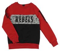 Červeno-černo-šedá mikina s nápisy Y.F.K.