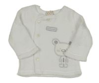 Bílá plyšová propínací mikina s medvídkem 