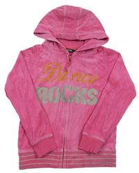 Růžová sametová propínací mikina s nápisem a kapucí George