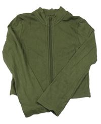 Khaki žebrovaná propínací crop mikina Nutmeg