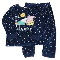 Tmavomodré květované plyšové pyžamo s Peppou M&S