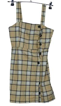 Dámské béžovo-černo-bílé kostkované propínací minišaty H&M vel. 32