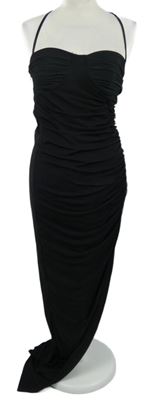 Dámské černé tylové řasené dlouhé šaty PrettyLittle Thing