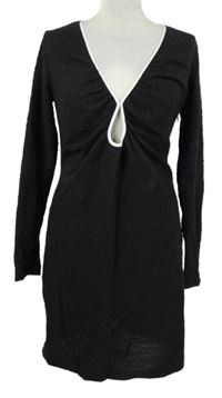 Nové - Dámské černé strukturované šaty s bílým lemem H&M