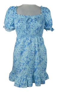 Dámské světlemodré kytičkované žabičkové šaty Shein 